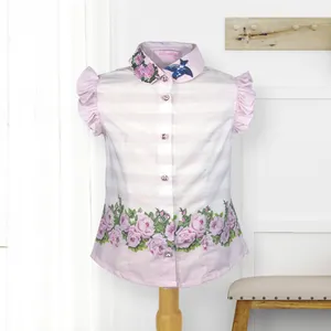 Cute Printed white and pink sleeveless shirts Tops Kids summer Clothing baby Girls Blouse