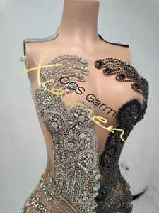 MF Sexy Mini Club 2024 Listo para enviar Negro y Sier Color Rhinestones Traje Mujeres Vestidos de fiesta Sheer - Product Image 6