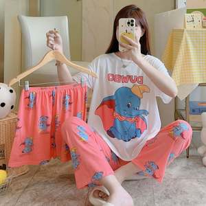 <b>Women's</b> Pajamas Three-piece Sleepwear Set Summer Thin Short-sleeved Shorts and <b>Trousers</b> Lady Cartoon Printed Cardigan Nightwear - Product Image 6