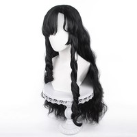 Wig Cosplay Isolde Lolita Hitam Panjang 80cm Model Body Wave, Wig Sintetis Tahan Panas untuk Anime, Cocok untuk Pesta (Grosir)