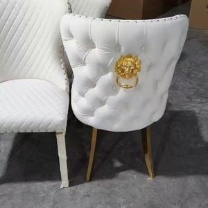 New Unique Button Tufted <strong>Velvet</strong> Fabric Lion Knocker Modern Design Stainless Steel Legs <strong>Dining</strong> Room <strong>Sets</strong> <strong>of</strong> <strong>6</strong> <strong>Dining</strong> <strong>Chairs</strong> - Product Image 5