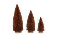 Sapins de Noël avec base en bois | Variétés orange, verte et or pailleté |   Décorations de Noël vintage pour la maison et le bureau