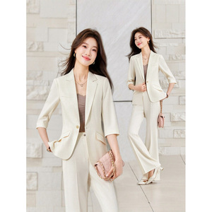 Women's Suit Set Three Quarter Sleeve Formal Wear Slim Fit Daily Commute Work Outfit Anti Wrinkle Worsted Fabric - Product Image 1