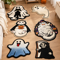 Maßgefertigter Geister-Teppich Halloween-Bereichsteppich Niedliche Katzen-Kürbis-Bodenmatte Plüschweicher Teppich für Schlafzimmer Wohnzimmer Kinderzimmer Dekoration