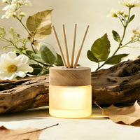 Bouteille diffuseur d'huiles essentielles en verre rond de 120 ml avec couvercle en bois, vide, sérigraphiée pour l'aromathérapie