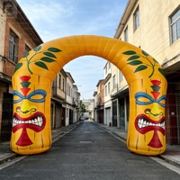 Arco Inflable Gigante de Tiki con LED de 4m*3m, Arco Inflable de Tiki con Logotipo Personalizado para Decoración de Luau Hawaiano/Eventos/Fiestas Tropicales