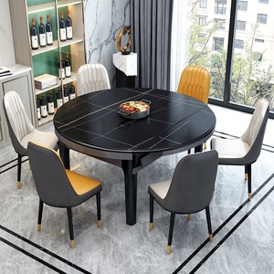 GEDO <strong>Modern</strong> Light Luxury Household Rock Plate <strong>Extendable</strong> Telescopic Variable <strong>Round</strong> <strong>Table</strong> <strong>Table</strong> and Chairs - Product Image 4