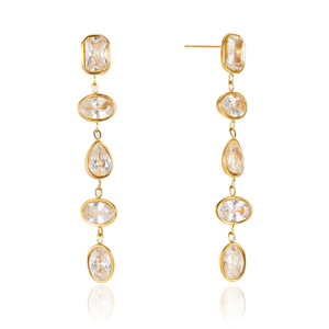 Boucles d'oreilles pendantes géométriques en zircon, acier inoxydable, serti clos, formes elliptiques, quadrilatères et en forme de cœur, JDE0312203-WT - Product Image 5