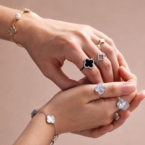 18K Gold Plated Trendy <b>Stacking</b> <b>Ring</b> 925 Sterling <b>Silver</b> Accessories Femme Open Four Leaf Clover Jewelry <b>Rings</b> Set for Women - Product Image 3