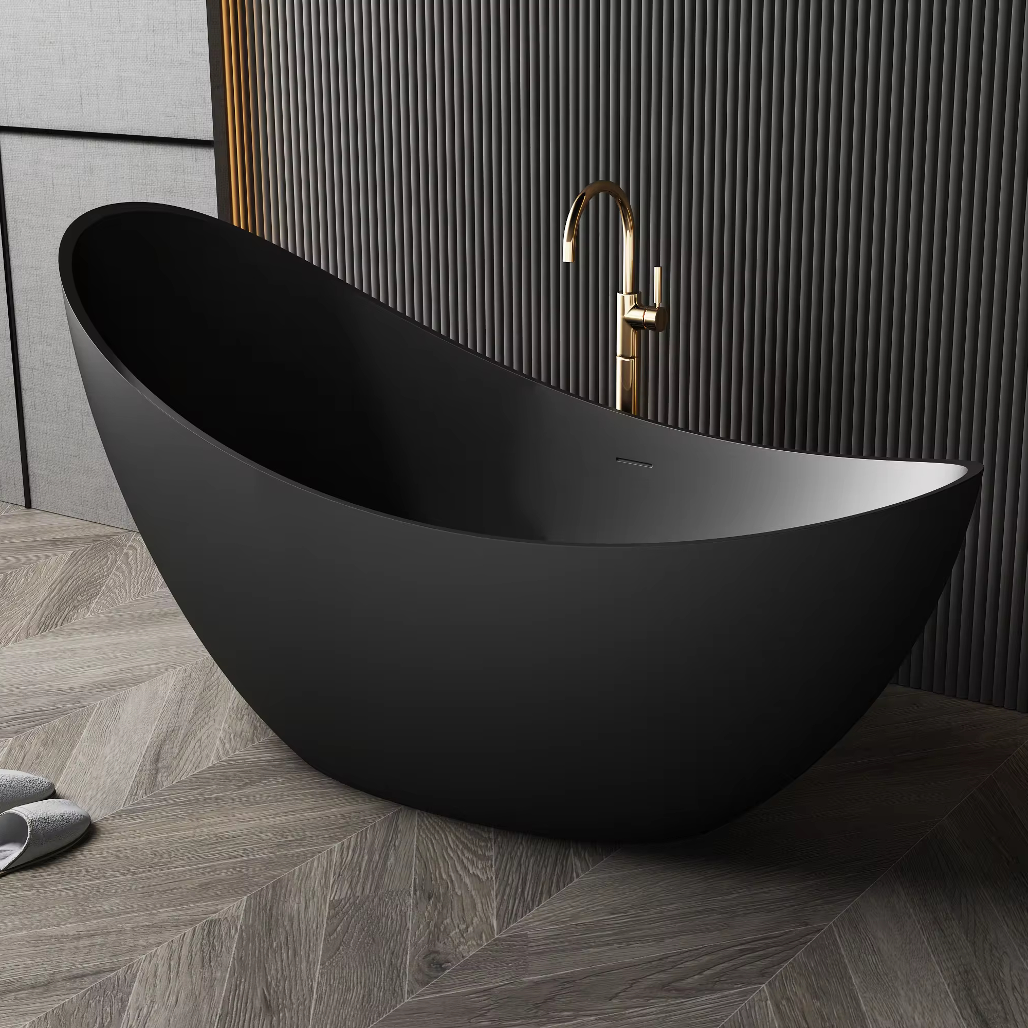 Vasca da bagno in pietra Freestanding di lusso con vasca da bagno in pietra solida e pietra bianca opaca popolare vasca da bagno ovale a forma di luna nera