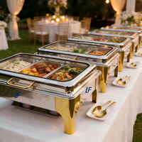 Lefeng – Ensemble chauffe-plat rectangulaire de luxe en acier inoxydable doré pour buffet de mariage, 9L, économe en énergie, pour hôtels