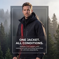 Veste longue unisexe 3-en-1 imperméable coupe-vent à capuche zippée en softshell, fonctionnelle pour l'extérieur, designs tendance, stock usine