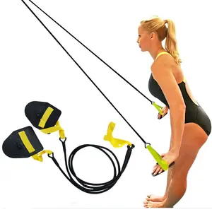 Wholesale Fitness Latex Tube swimming training equipment tools aids resistance belt trainer swim band with hand paddle