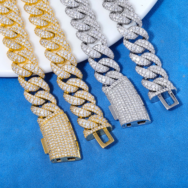 Hip Hop Jewelry Wholesale 925 Sterling Silver Iced Out Moissanite Diamond Gold Plated Cuban Link Chain Necklace for Men