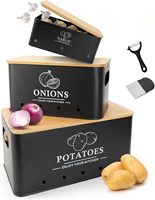 Ensemble de rangement pour légumes BX Kitchen, ensemble de boîtes en métal, boîtes de conservation des légumes avec trous d'aération et couvercle en bois