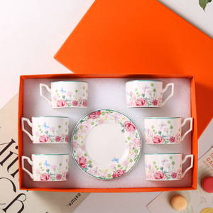 Nordic <b>Floral</b> Ceramic Coffee Cup and Saucer Set Afternoon Tea Cup Set Tea Party Gift Set - Product Image 1