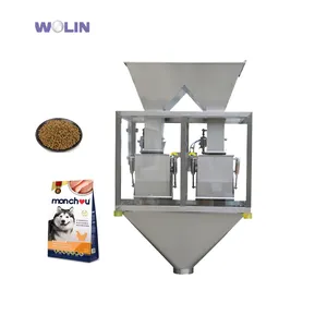 Manufacture low cost big heavy weight weighing rice pet food salt sugar 1-10kg 2head free flow weigher 10kg bag filling machine