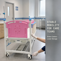 Lit d'hôpital manuel à double manivelle réglable certifié ISO pour enfants et patients, construction en métal/acier avec roues et barreaux latéraux