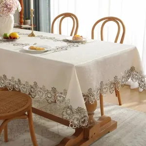 High Quality Fancy Birthday Party Event Luxury Lace Rose Satin Polyester Table Cloth Wedding Decor Tablecloth
