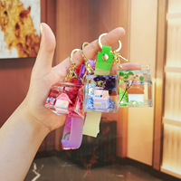 Gantungan Kunci Kotak Susu Akrilik Cair Quicksand Lucu, Rumah Mini Mengambang, Bunga Kering, Cincin Kunci Minyak, Tali Pergelangan Tangan Pelangi, Liontin Tas