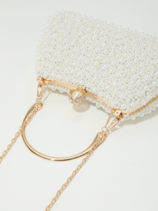 Bell 2025 Lady's Fashionable Handwoven Evening Pearl <b>Clutch</b> Luxury Diamond-Studded Flap Shoulder Handbag for <b>Wedding</b> Parties - Product Image 5