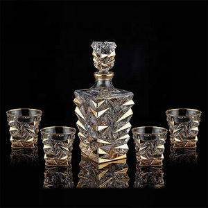 Ingrosso 5 pezzi 850ml senza piombo in oro rifiniture quadrate liquore di whisky Decanter con occhiali per regalo di compleanno - Product Image 1