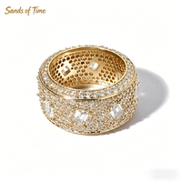 Bague Éternité Moissanite Entièrement Sertie, Plaqué Or 18K, Personnalisée, Pavé VVS, Style Hip Hop Rapper Streetwear, Sables du Temps
