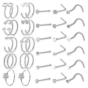 36Pcs/18Set Hoop Studs Piercings nose studs and rings bulk stainless steel