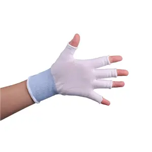 Doublures de gants de salle blanche en tricot sans couture sans peluches demi-doigts sans peluches 12 paires/paquet