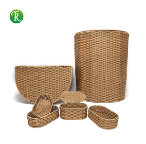 Set di 9 Cesti Portaoggetti in Rattan PE Intrecciato Fatti a Mano, Cesti Decorativi per Organizzare il Bucato, per Bagno, Realizzati in Tessuto, Metallo e Ferro - Product Image 2