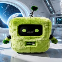 Peluche robot cube vert personnalisée, style science-fiction, figurine en peluche vaisseau spatial pour boutique de cadeaux technologiques et présentoir de collection pour passionnés de science-fiction
