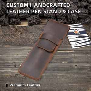 กล่องใส่ปากกาหนังแท้ทรงสี่เหลี่ยมคุณภาพสูง งานแฮนด์เมด พร้อมฝาปิดแบบพับเก็บได้ - Product Image 2