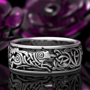 Anello Vichingo Lupo da Uomo, Stile Punk con Motivo Celtico Nordico, Accessorio da Dito Audace e alla Moda, Regalo - Product Image 1