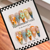 Vente en gros de 10 faux ongles en gel peints à la main, magnifiques, luxueux, design personnalisé, 100% faits à la main, fournisseur de faux ongles