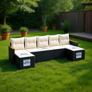 Ensemble de canapés de jardin noir et blanc crème, meubles d'extérieur en rotin, coussins en mousse haute densité imperméables, design contemporain - Product Image 2