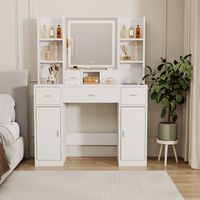 Table de toilette moderne intelligente avec miroir, tiroirs et armoire de rangement en bois pour chambre à coucher, 142x110x40cm