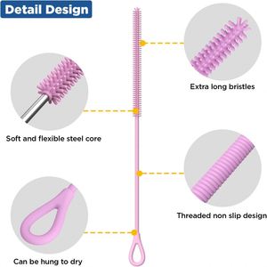 Brosse à pailles en silicone transfrontalière, allongée, avec poignée antidérapante, idéale pour biberons et tubes à essai - Product Image 3