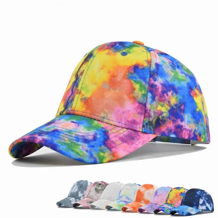 Gorra de béisbol cruzada con tinte de corbata al por mayor, gorra de algodón lavado, gorra de béisbol con estampado completo, gorra de algodón para papá, gorra estampada de algodón de alta calidad