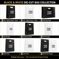 Sac de courses en plastique noir personnalisé, robuste, avec poignée découpée, côtés à soufflets, fond plat et trou perforé, pour la vente au détail, en gros et en vrac, direct usine