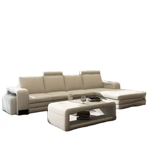 Sandaran Tangan Set Sofa Mebel Sudut Modern, Sandaran Kepala Kulit Ruang Tamu Bentuk L