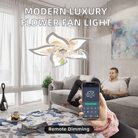 Vente en gros d'usine, lampe de plafond moderne de luxe nordique, en forme de fleur, avec télécommande 6 vitesses, variateur d'intensité, lumière de ventilateur 3000-6000K