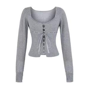 Cárdigan de Punto Casual para Mujer, Diseño Otoñal, Cuello Redondo, Manga Larga, Cierre de Botón, Color Sólido, Acabado de Alta Calidad - Product Image 3