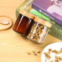 Pot en verre cylindrique de 180 ml et 250 ml pour emballage de poudre, pot de qualité alimentaire, cuillère en bambou, couvercle en bambou ambré, écologique, récipient en verre de 8 oz
