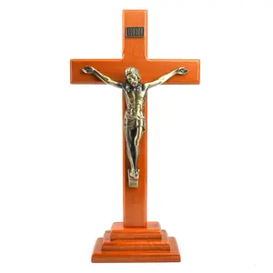 Catholicism 350mm Wooden Cross Religious Church Decor Jesus Wood Crucifix Statue
