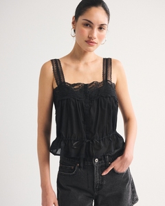 Haut Camisole Femme Personnalisé Leduo, Col Carré, Boutonné, avec Volants, en Dentelle Noire, Tendance Été - Product Image 1