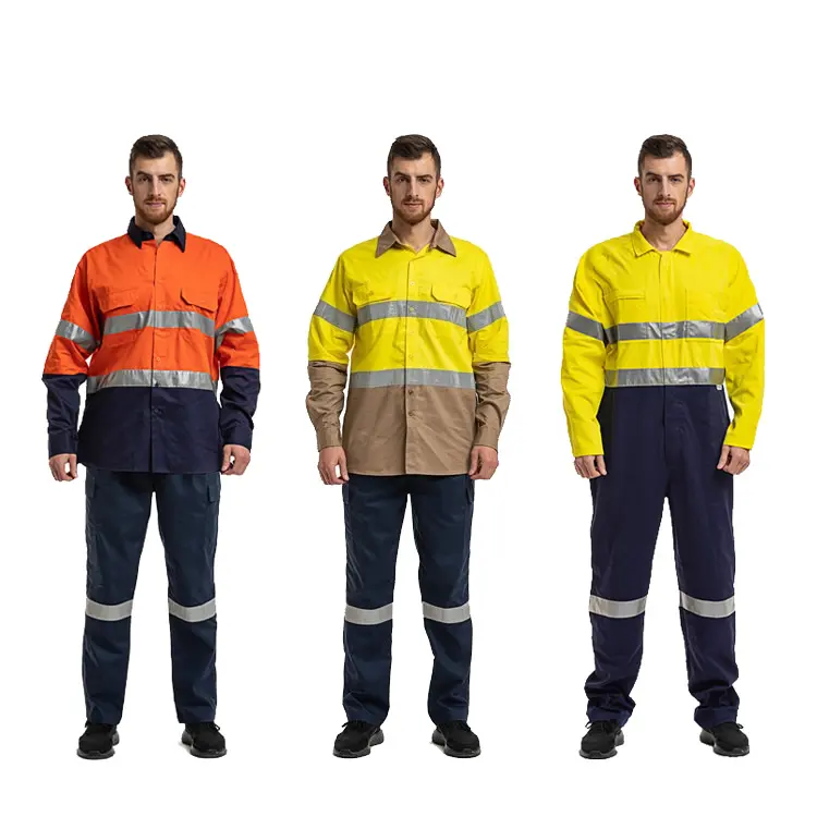 Hot Sale Custom Men Australia Construction Worker Mining Reflective Safety Work Uniform With Logo