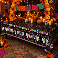 Nappe jetable en plastique rectangulaire pour le Jour des Morts, motif tête de mort en sucre, décorations de fête mexicaines
