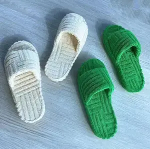 2022 marca Peep Toe suola spessa pantofole da donna verde velluto a coste piatto Outwear donna diapositive estate autunno pista infradito donna