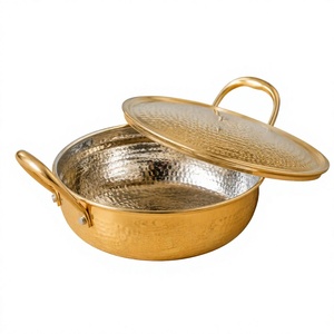 Kadahi en laiton pur fait main durable avec doubles poignées en acier inoxydable, ustensile de cuisson pour cuisinière, minimaliste, écologique, compatible lave-vaisselle - Product Image 1