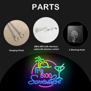 Tigre Conejo Letrero de neón "5 en punto en cualquier lugar" Características Extrañas luces LED moradas Decoración de pared de la casa Casa de fiesta de vacaciones - Product Image 2